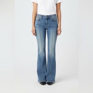 Monki Organic Cotton Super Low Rise  Blue Flare Jeans